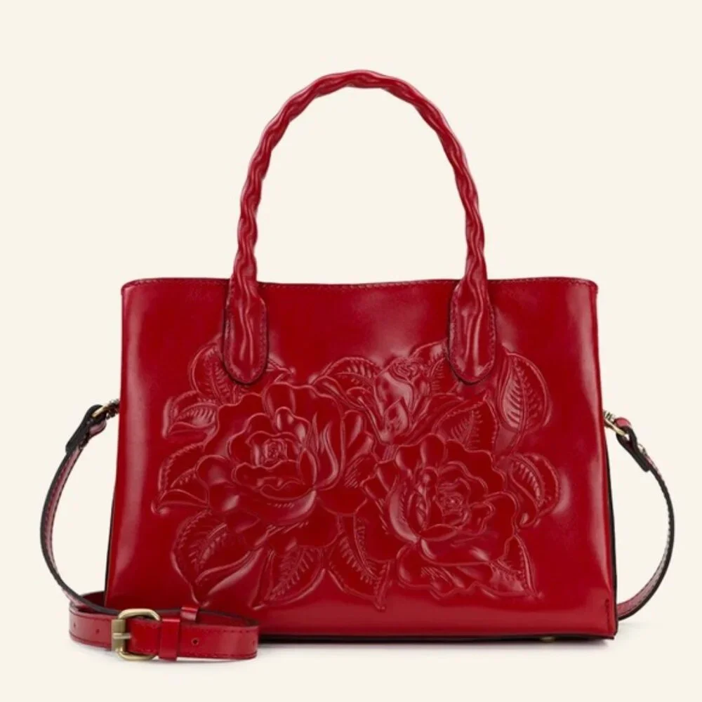 Patricia Nash Genovese Leather Top Handle Crossbody Rose Tooled Passion Handbag